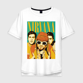 Мужская футболка хлопок Oversize с принтом Nirvana(3) в городе Новоалтайск, 100% хлопок | свободный крой, круглый ворот, “спинка” длиннее передней части | nirvana | nirvana лица | rock | нирвана | нирвана лица | рок | символика nirvana | символика нирвана