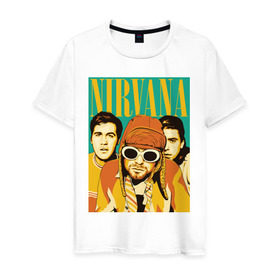 Мужская футболка хлопок с принтом Nirvana(3) в городе Новоалтайск, 100% хлопок | прямой крой, круглый вырез горловины, длина до линии бедер, слегка спущенное плечо. | nirvana | nirvana лица | rock | нирвана | нирвана лица | рок | символика nirvana | символика нирвана