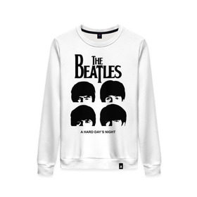 Женский свитшот хлопок с принтом The Beatles - A Hard Day `s Night в городе Новоалтайск, 100% хлопок | прямой крой, круглый вырез, на манжетах и по низу широкая трикотажная резинка  | 60s | 60е | a hard days night | beatles | rock | the beatles | битлз | битлы | леннон | ленон | макартни | музыка | музыкальные группы | ретро | рок