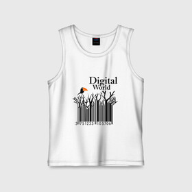Детская майка хлопок с принтом Digital World в городе Новоалтайск,  |  | digital world | деревья | птица | птичка | цифра | цифровой мир | штриф код | штрих код | штрихкод