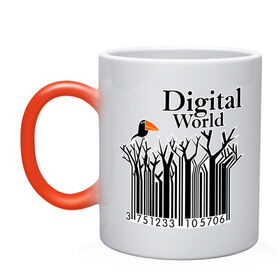 Кружка хамелеон с принтом Digital World в городе Новоалтайск, керамика | меняет цвет при нагревании, емкость 330 мл | digital world | деревья | птица | птичка | цифра | цифровой мир | штриф код | штрих код | штрихкод