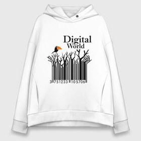 Женское худи Oversize хлопок с принтом Digital World в городе Новоалтайск, френч-терри — 70% хлопок, 30% полиэстер. Мягкий теплый начес внутри —100% хлопок | боковые карманы, эластичные манжеты и нижняя кромка, капюшон на магнитной кнопке | digital world | деревья | птица | птичка | цифра | цифровой мир | штриф код | штрих код | штрихкод