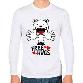 Мужской лонгслив хлопок с принтом Free Hugs в городе Новоалтайск, 100% хлопок |  | free hugs | бесплатные объятия | обниму бесплатно | обнять | объятия | позитив