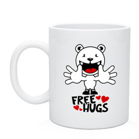 Кружка с принтом Free Hugs в городе Новоалтайск, керамика | объем — 330 мл, диаметр — 80 мм. Принт наносится на бока кружки, можно сделать два разных изображения | free hugs | бесплатные объятия | обниму бесплатно | обнять | объятия | позитив