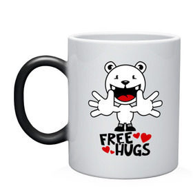 Кружка хамелеон с принтом Free Hugs в городе Новоалтайск, керамика | меняет цвет при нагревании, емкость 330 мл | free hugs | бесплатные объятия | обниму бесплатно | обнять | объятия | позитив