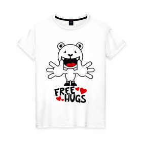 Женская футболка хлопок с принтом Free Hugs в городе Новоалтайск, 100% хлопок | прямой крой, круглый вырез горловины, длина до линии бедер, слегка спущенное плечо | free hugs | бесплатные объятия | обниму бесплатно | обнять | объятия | позитив
