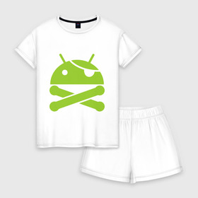 Женская пижама с шортиками хлопок с принтом Android super user в городе Новоалтайск, 100% хлопок | футболка прямого кроя, шорты свободные с широкой мягкой резинкой | пират