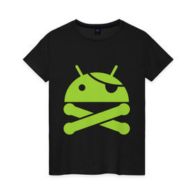 Женская футболка хлопок с принтом Android super user в городе Новоалтайск, 100% хлопок | прямой крой, круглый вырез горловины, длина до линии бедер, слегка спущенное плечо | пират