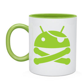 Кружка двухцветная с принтом Android super user в городе Новоалтайск, керамика | объем — 330 мл, диаметр — 80 мм. Цветная ручка и кайма сверху, в некоторых цветах — вся внутренняя часть | пират