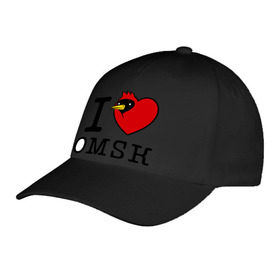 Бейсболка с принтом I love Omsk (Я люблю Омск) в городе Новоалтайск, 100% хлопок | классический козырек, металлическая застежка-регулятор размера | Тематика изображения на принте: i love omsk | город | омич | омская птица | птица | я люблю омск