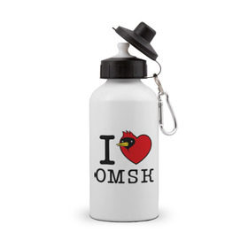 Бутылка спортивная с принтом I love Omsk (Я люблю Омск) в городе Новоалтайск, металл | емкость — 500 мл, в комплекте две пластиковые крышки и карабин для крепления | i love omsk | город | омич | омская птица | птица | я люблю омск