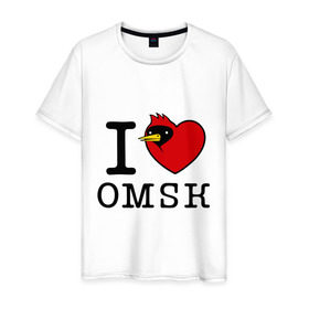Мужская футболка хлопок с принтом I love Omsk (Я люблю Омск) в городе Новоалтайск, 100% хлопок | прямой крой, круглый вырез горловины, длина до линии бедер, слегка спущенное плечо. | i love omsk | город | омич | омская птица | птица | я люблю омск