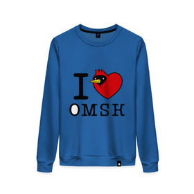 Женский свитшот хлопок с принтом I love Omsk (Я люблю Омск) в городе Новоалтайск, 100% хлопок | прямой крой, круглый вырез, на манжетах и по низу широкая трикотажная резинка  | i love omsk | город | омич | омская птица | птица | я люблю омск
