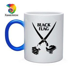 Кружка хамелеон с принтом Black Flag (1) в городе Новоалтайск, керамика | меняет цвет при нагревании, емкость 330 мл | hard | hardcor | hardcore | hardstyle | rock | ножницы | рок | руки | хард | хард рок