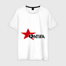Мужская футболка хлопок с принтом Antifa (4) в городе Новоалтайск, 100% хлопок | прямой крой, круглый вырез горловины, длина до линии бедер, слегка спущенное плечо. | антифа | антифашизм | звезда | организация | политическая