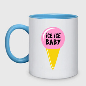 Кружка двухцветная с принтом Ice ice baby в городе Новоалтайск, керамика | объем — 330 мл, диаметр — 80 мм. Цветная ручка и кайма сверху, в некоторых цветах — вся внутренняя часть | ice ice baby | девушкам | для девушек | мороженное | мороженое | рогалик | шарик
