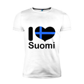 Мужская футболка премиум с принтом Love Suomi в городе Новоалтайск, 92% хлопок, 8% лайкра | приталенный силуэт, круглый вырез ворота, длина до линии бедра, короткий рукав | suomi | курорты | курорты финляндии | люблю финляндию | отдых | финляндия