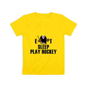 Детская футболка хлопок с принтом Eat sleep play hockey в городе Новоалтайск, 100% хлопок | круглый вырез горловины, полуприлегающий силуэт, длина до линии бедер | hockey | nhl | ешь | играй в хоккей | нхл | спи | хоккей