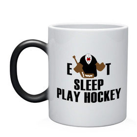 Кружка хамелеон с принтом Eat sleep play hockey в городе Новоалтайск, керамика | меняет цвет при нагревании, емкость 330 мл | hockey | nhl | ешь | играй в хоккей | нхл | спи | хоккей