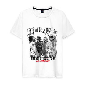 Мужская футболка хлопок с принтом Motley Crue Live in Moscow в городе Новоалтайск, 100% хлопок | прямой крой, круглый вырез горловины, длина до линии бедер, слегка спущенное плечо. | Тематика изображения на принте: motley crue