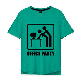 Мужская футболка хлопок Oversize с принтом Office Party в городе Новоалтайск, 100% хлопок | свободный крой, круглый ворот, “спинка” длиннее передней части | Тематика изображения на принте: ofice | зарплата | коллеги | компьютер | начальник | офис | работа | работник | сотрудники
