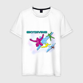 Мужская футболка хлопок с принтом SkyDiving принт в городе Новоалтайск, 100% хлопок | прямой крой, круглый вырез горловины, длина до линии бедер, слегка спущенное плечо. | sky diving | воздушный | параплан | парашут | парашют | прыжки | самолет | скай дайвинг | скайдайвинг