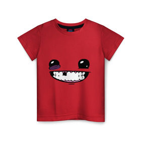 Детская футболка хлопок с принтом Super Meat Boy: Face в городе Новоалтайск, 100% хлопок | круглый вырез горловины, полуприлегающий силуэт, длина до линии бедер | зубастик | зубы | игра | компьютерные игры | лицо | рожа | рожица