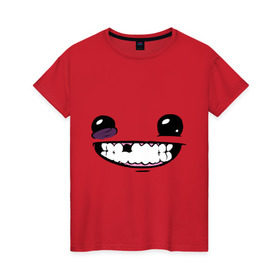 Женская футболка хлопок с принтом Super Meat Boy: Face в городе Новоалтайск, 100% хлопок | прямой крой, круглый вырез горловины, длина до линии бедер, слегка спущенное плечо | зубастик | зубы | игра | компьютерные игры | лицо | рожа | рожица