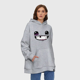 Худи SuperOversize хлопок с принтом Super Meat Boy: Face в городе Новоалтайск, 70% хлопок, 30% полиэстер, мягкий начес внутри | карман-кенгуру, эластичная резинка на манжетах и по нижней кромке, двухслойный капюшон
 | зубастик | зубы | игра | компьютерные игры | лицо | рожа | рожица