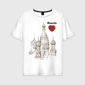 Женская футболка хлопок Oversize с принтом Люблю Россию (Кремль) в городе Новоалтайск, 100% хлопок | свободный крой, круглый ворот, спущенный рукав, длина до линии бедер
 | moscow | russia | государство | москва | патриот | родина | россия | страна | я русский