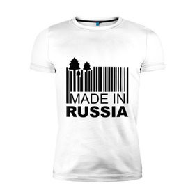 Мужская футболка премиум с принтом Made in Russia штрихкод в городе Новоалтайск, 92% хлопок, 8% лайкра | приталенный силуэт, круглый вырез ворота, длина до линии бедра, короткий рукав | made in russia | сделано в россии | че2012 | штрих код | штрихкод | я русский