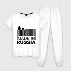 Женская пижама хлопок с принтом Made in Russia штрихкод в городе Новоалтайск, 100% хлопок | брюки и футболка прямого кроя, без карманов, на брюках мягкая резинка на поясе и по низу штанин | made in russia | сделано в россии | че2012 | штрих код | штрихкод | я русский