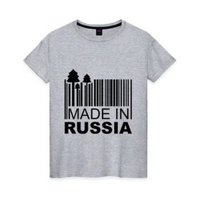 Женская футболка хлопок с принтом Made in Russia штрихкод в городе Новоалтайск, 100% хлопок | прямой крой, круглый вырез горловины, длина до линии бедер, слегка спущенное плечо | made in russia | сделано в россии | че2012 | штрих код | штрихкод | я русский