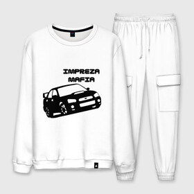 Мужской костюм хлопок с принтом Impreza mafia в городе Новоалтайск, 100% хлопок | на свитшоте круглая горловина, мягкая резинка по низу. Брюки заужены к низу, на них два вида карманов: два “обычных” по бокам и два объемных, с клапанами, расположенные ниже линии бедра. Брюки с мягкой трикотажной резинкой на поясе и по низу штанин. В поясе для дополнительного комфорта — широкие завязки | дрифт