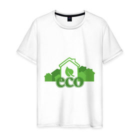 Мужская футболка хлопок с принтом eco в городе Новоалтайск, 100% хлопок | прямой крой, круглый вырез горловины, длина до линии бедер, слегка спущенное плечо. | eco | зеленые технологии | зелень | планета | чистота | эко | экология