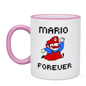 Кружка двухцветная с принтом Mario forever в городе Новоалтайск, керамика | объем — 330 мл, диаметр — 80 мм. Цветная ручка и кайма сверху, в некоторых цветах — вся внутренняя часть | nintendo | марио | нинтендо