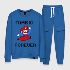 Женский костюм хлопок с принтом Mario forever в городе Новоалтайск, 100% хлопок | на свитшоте круглая горловина, мягкая резинка по низу. Брюки заужены к низу, на них два вида карманов: два 