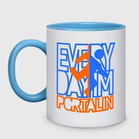 Кружка двухцветная с принтом Everyday im portalin в городе Новоалтайск, керамика | объем — 330 мл, диаметр — 80 мм. Цветная ручка и кайма сверху, в некоторых цветах — вся внутренняя часть | антибренд | всем в портал | игры | портал