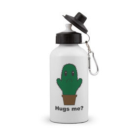 Бутылка спортивная с принтом Hugs me? в городе Новоалтайск, металл | емкость — 500 мл, в комплекте две пластиковые крышки и карабин для крепления | обними