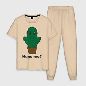 Мужская пижама хлопок с принтом Hugs me? в городе Новоалтайск, 100% хлопок | брюки и футболка прямого кроя, без карманов, на брюках мягкая резинка на поясе и по низу штанин
 | обними