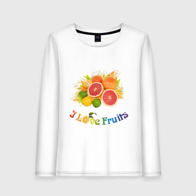 Женский лонгслив хлопок с принтом i love fruits в городе Новоалтайск, 100% хлопок |  | Тематика изображения на принте: frut | апельсин | вкусное | грейпфрут | девушкам | лайм | лимон | фрукты | фрукты и ягоды