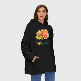 Худи SuperOversize хлопок с принтом i love fruits в городе Новоалтайск, 70% хлопок, 30% полиэстер, мягкий начес внутри | карман-кенгуру, эластичная резинка на манжетах и по нижней кромке, двухслойный капюшон
 | frut | апельсин | вкусное | грейпфрут | девушкам | лайм | лимон | фрукты | фрукты и ягоды