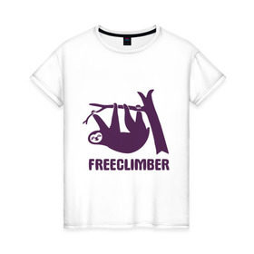 Женская футболка хлопок с принтом Freeclimber в городе Новоалтайск, 100% хлопок | прямой крой, круглый вырез горловины, длина до линии бедер, слегка спущенное плечо | climb | freeclimber | альпинизм | альпинисты | горы | скалолазанье | скалолазы | спорт