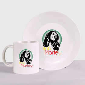 Набор: тарелка + кружка с принтом Saint Bob Marley в городе Новоалтайск, керамика | Кружка: объем — 330 мл, диаметр — 80 мм. Принт наносится на бока кружки, можно сделать два разных изображения. 
Тарелка: диаметр - 210 мм, диаметр для нанесения принта - 120 мм. | bob marley | saint bob marley | боб марли | музыка | регги