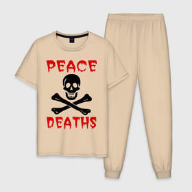 Мужская пижама хлопок с принтом Peace deaths или просто пи!!!дец в городе Новоалтайск, 100% хлопок | брюки и футболка прямого кроя, без карманов, на брюках мягкая резинка на поясе и по низу штанин
 | английский | игра слов | кости | кровавая надпись | кровь | мат | слова | череп | черепушка