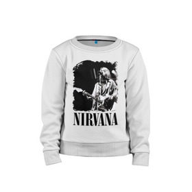 Детский свитшот хлопок с принтом nirvana kurt cobain в городе Новоалтайск, 100% хлопок | круглый вырез горловины, эластичные манжеты, пояс и воротник | Тематика изображения на принте: kurt cobain | nirvana | nirvana kurt cobain | кумиры | курт кобейн | легенд | нирвана | певцы | портреты