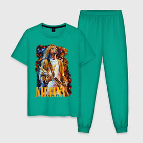 Мужская пижама хлопок с принтом Nirvana Kurt Cobain в городе Новоалтайск, 100% хлопок | брюки и футболка прямого кроя, без карманов, на брюках мягкая резинка на поясе и по низу штанин
 | kurt cobain | nirvana | курт кобейн | нирвана