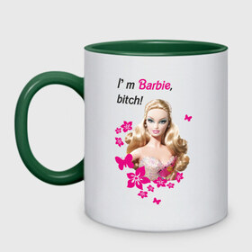 Кружка двухцветная с принтом I `m Barbie, bitch в городе Новоалтайск, керамика | объем — 330 мл, диаметр — 80 мм. Цветная ручка и кайма сверху, в некоторых цветах — вся внутренняя часть | 90 | 90 е | barbie | барби | кукла | ностальгия