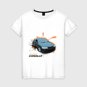 Женская футболка хлопок с принтом toyota corolla черная в городе Новоалтайск, 100% хлопок | прямой крой, круглый вырез горловины, длина до линии бедер, слегка спущенное плечо | corolla | toyota | toyota corolla черная | тоета | тойета | тойота | черная