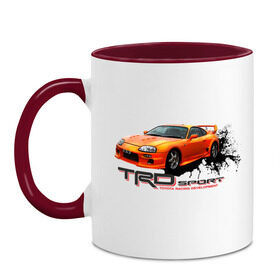 Кружка двухцветная с принтом toyota supra TRD в городе Новоалтайск, керамика | объем — 330 мл, диаметр — 80 мм. Цветная ручка и кайма сверху, в некоторых цветах — вся внутренняя часть | tourer | toyota supra | супра | тойота | японские автомобили